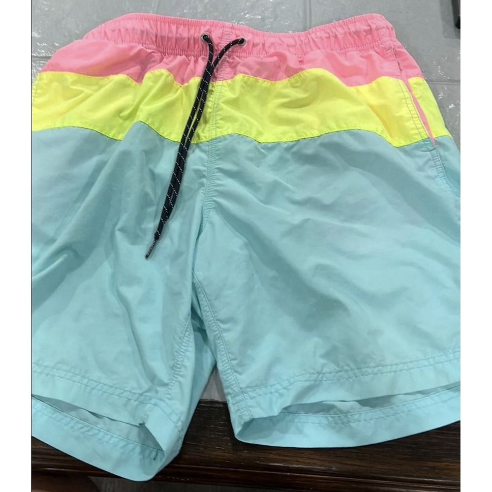 Nautica Mens Swim Trunks Large Colorblock Pink Yellow Blue Board Shorts